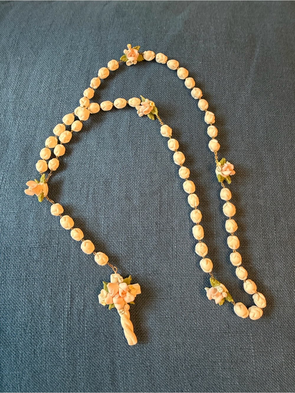 Handcrafted Cream Floral Rosary Necklace first communion